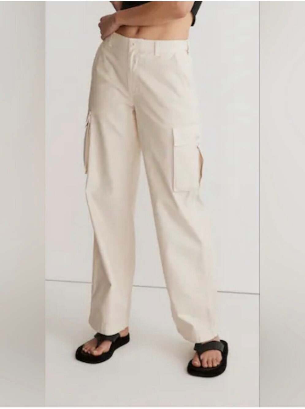 Madewell Pants Womens 25 Cream Garment Dyed Low-Slung Straight Cargo Utility